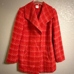 Cabi Red Textured Pea Coat Size SMALL